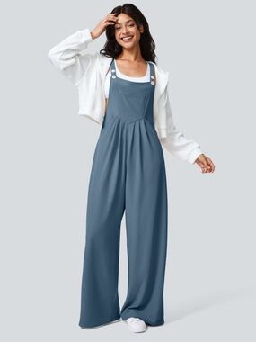 Halara Pockets Waffle Casual Overalls Mountain Spring